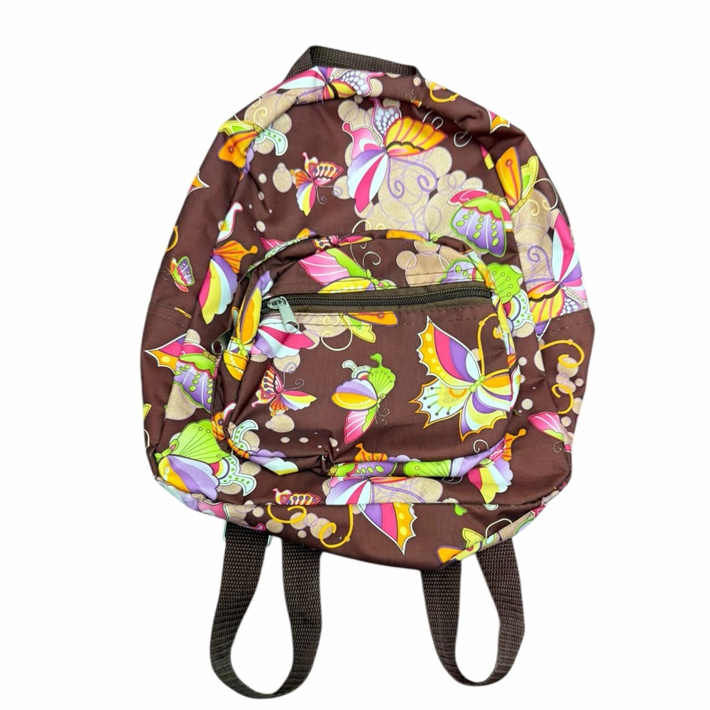 Butterfly Print Mini Backpack Brown Colorful Small Bag
